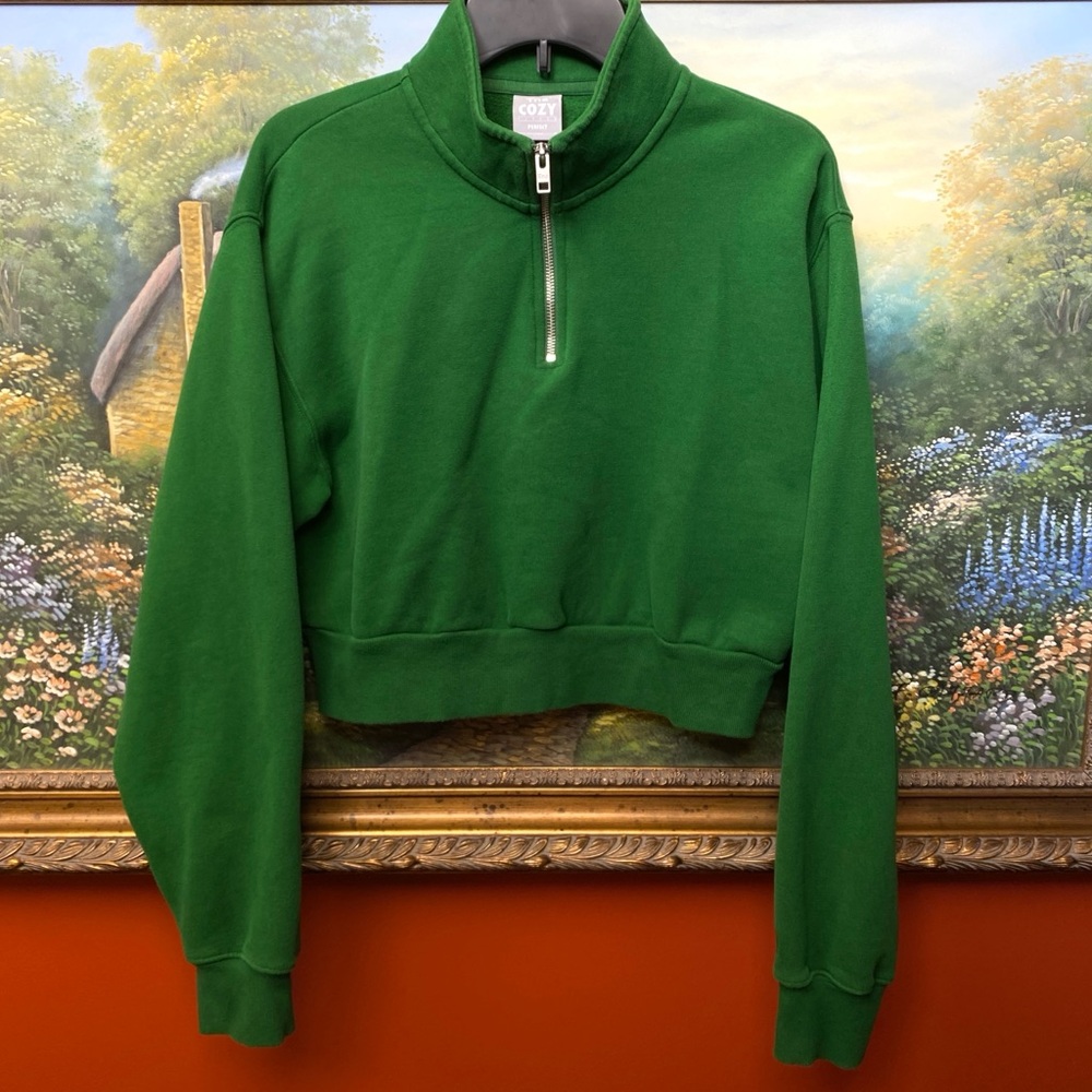 TNA Green Half-Zip Cropped Sweatshirt